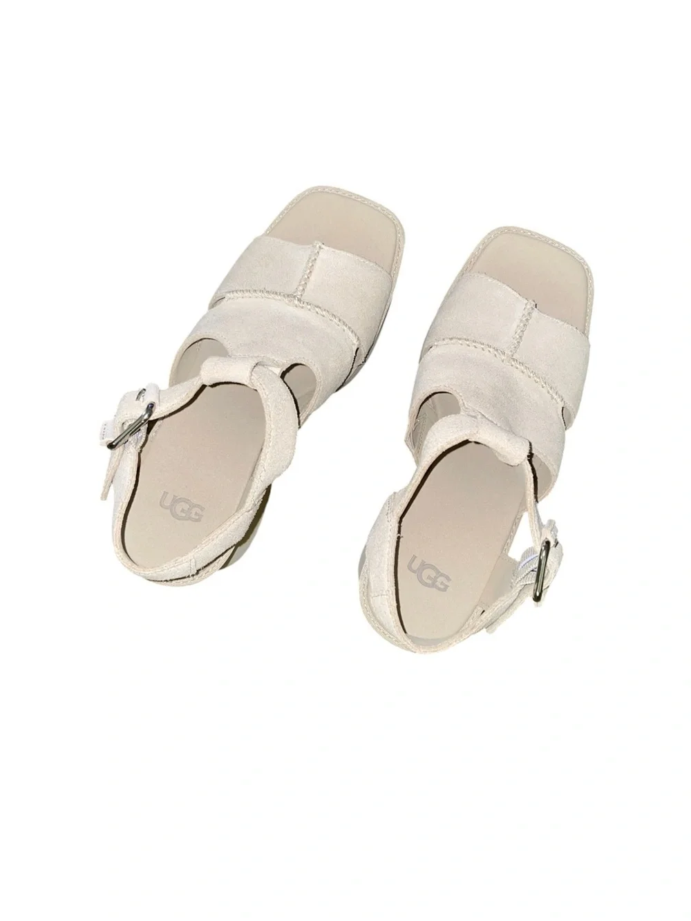 UGG New Heights Platform T-Strap Sandals Suede Mustard Seed Beige 7.5 NWT